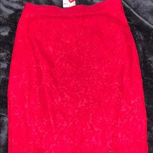Red lace pencil skirt